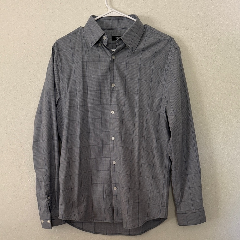 Express Men's Charcoal Plaid Button-Down Shirt